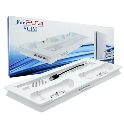 Base Suporte Cooler Carregador 3 Usb Playstation 4 Ps4 Slim Branco