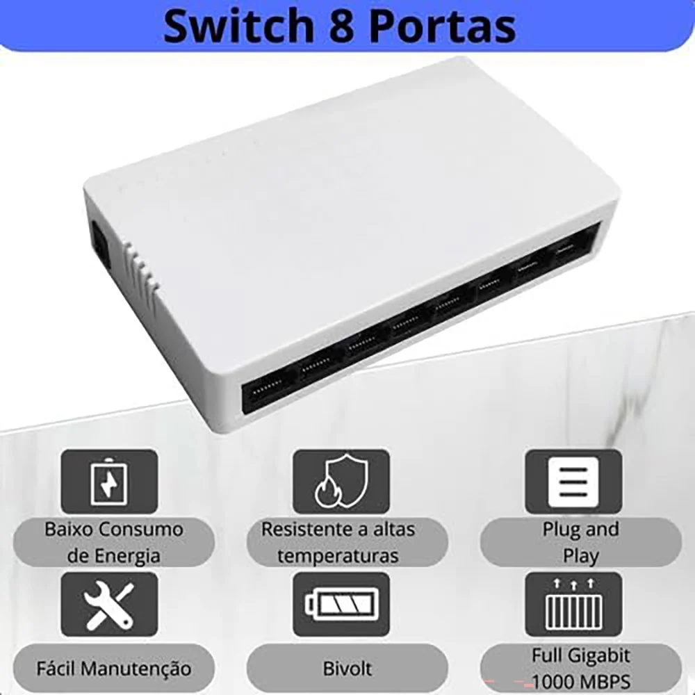 Imagem 5 de 5 do produto Switch Gigabit De Mesa Com 8 Portas 10/100/1000 Mbps Bivolt