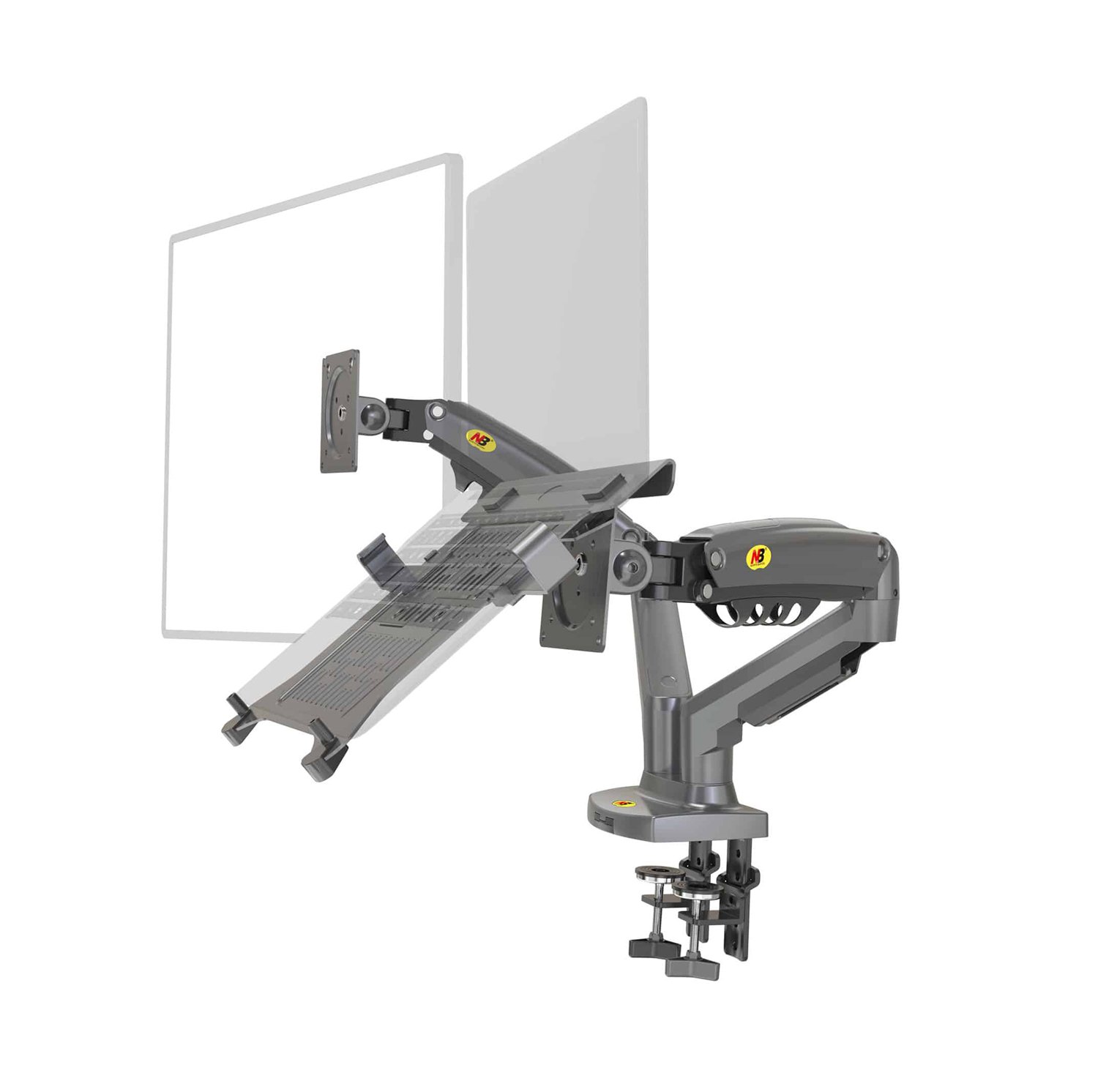 Suporte Duplo Notebook E Monitor Articulado Com Bandeja E Pistão A Gás Para Mesa - North Bayou F160 Fp-2 Nb