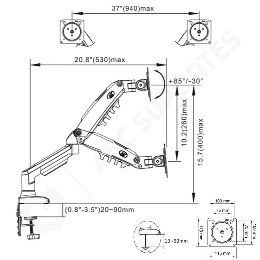 Imagem 2 de 5 do produto Suporte Duplo Notebook E Monitor Articulado Com Bandeja E Pistão A Gás Para Mesa - North Bayou F160 Fp-2 Nb