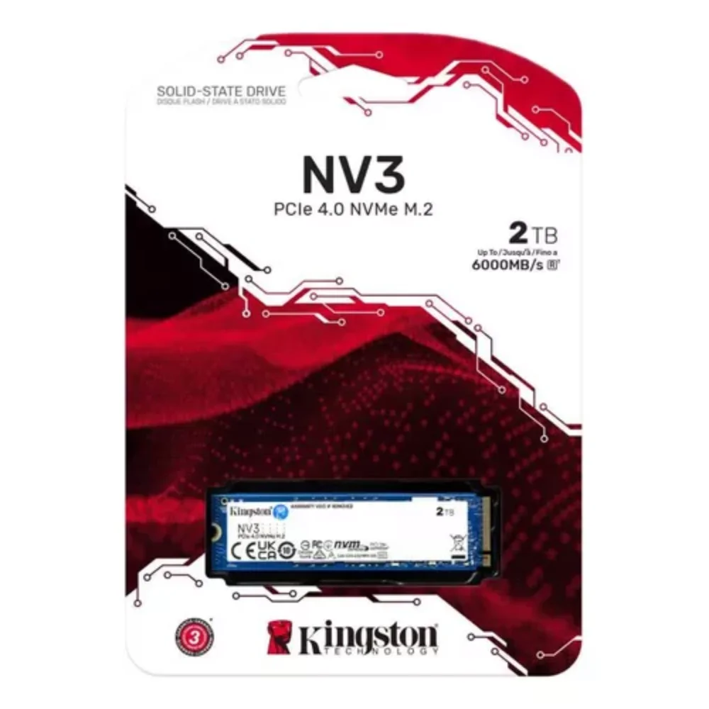 Imagem 2 de 5 do produto SSD 2TB Kingston M.2 Nvme PCie 4, Leitura 6000MB/s - Gravação 5000MB/s, Nv3 - Snv3s/2000g