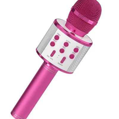 Microfone Sem Fio Karaoke Bluetooth Alto Falante Embutido Usb Cor Rosa Pink