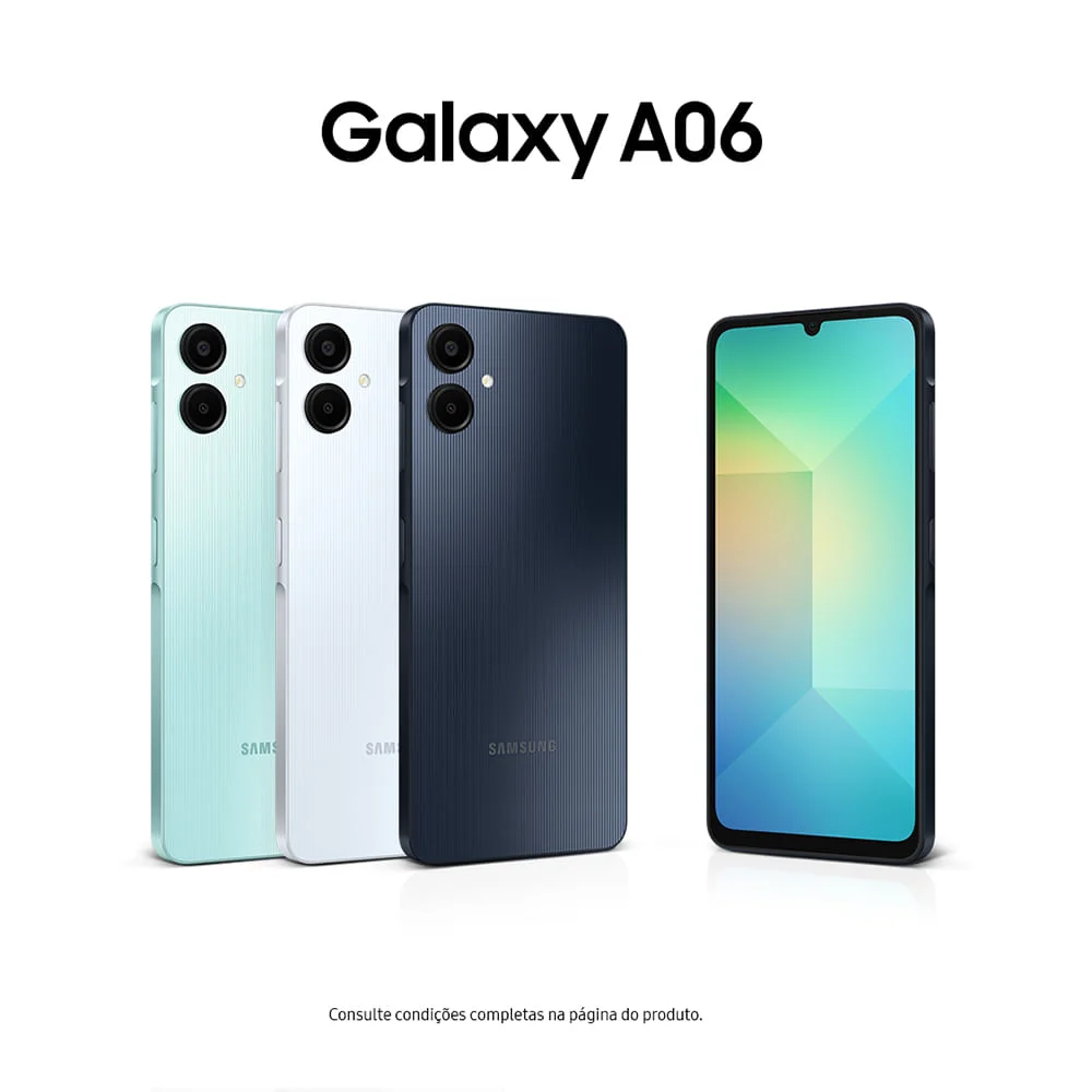 Celular Samsung Galaxy A06, 128GB, 4gb Ram, Tela 6.7”, Câm. Traseira 50+2mp, Frontal 8mp Branco