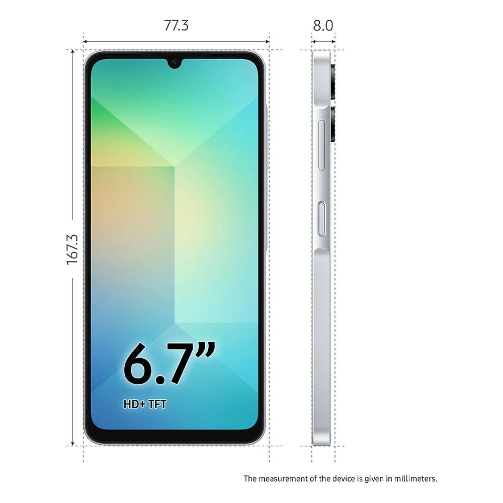 Celular Samsung Galaxy A06, 128GB, 4gb Ram, Tela 6.7”, Câm. Traseira 50+2mp, Frontal 8mp Branco