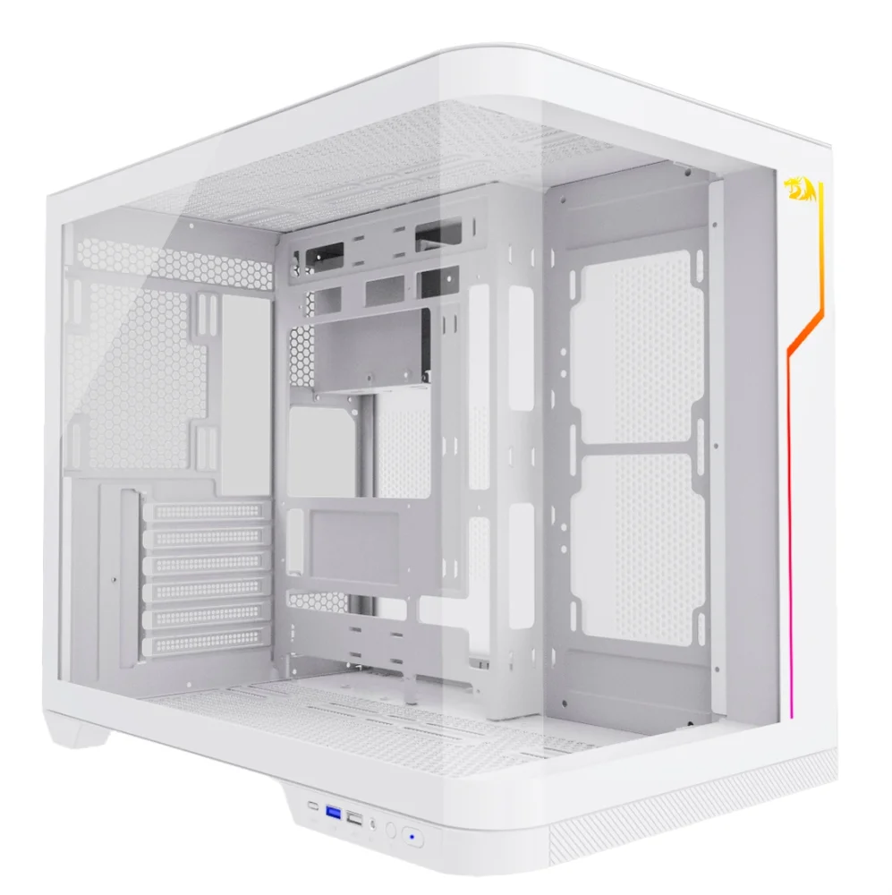 Gabinete Gamer Redragon Wideload Extreme, Mid Tower, Atx, Lateral/Frontal Em Vidro Temperado, Branco - Ca-605w
