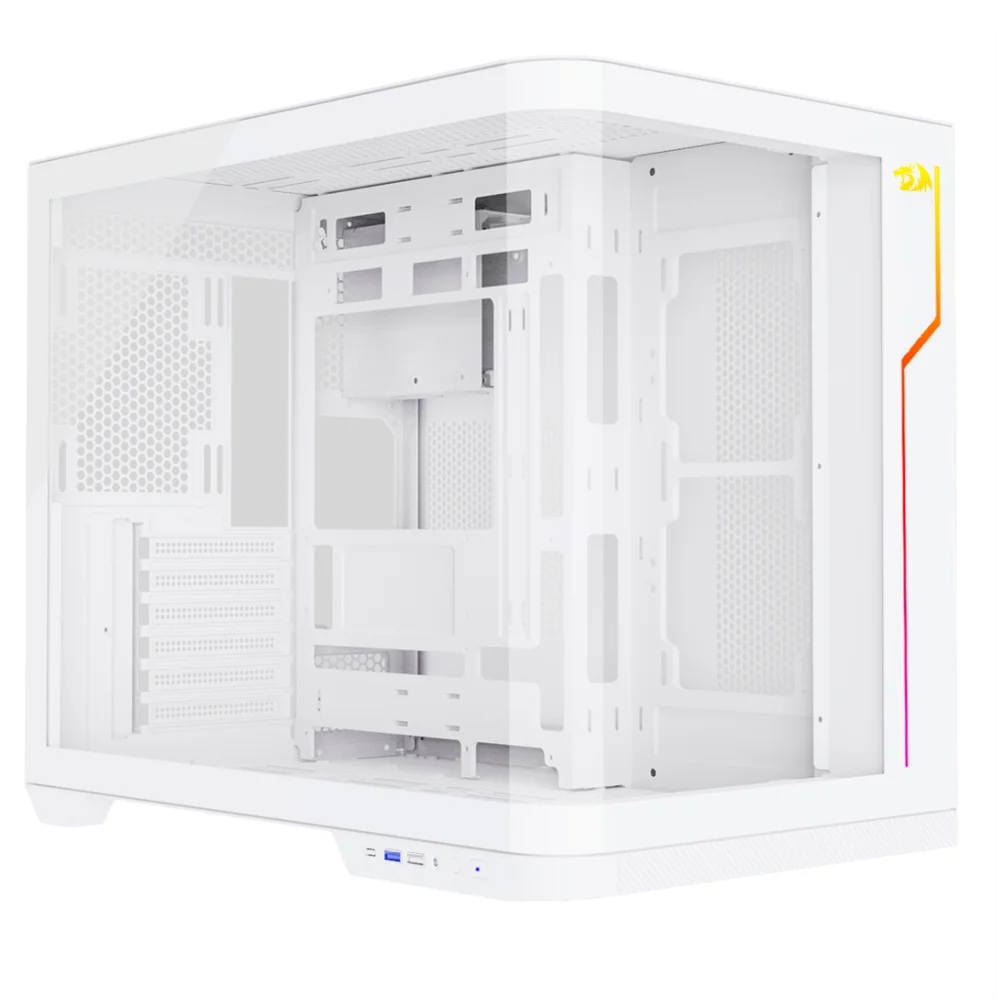 Imagem 2 de 5 do produto Gabinete Gamer Redragon Wideload Extreme, Mid Tower, Atx, Lateral/Frontal Em Vidro Temperado, Branco - Ca-605w