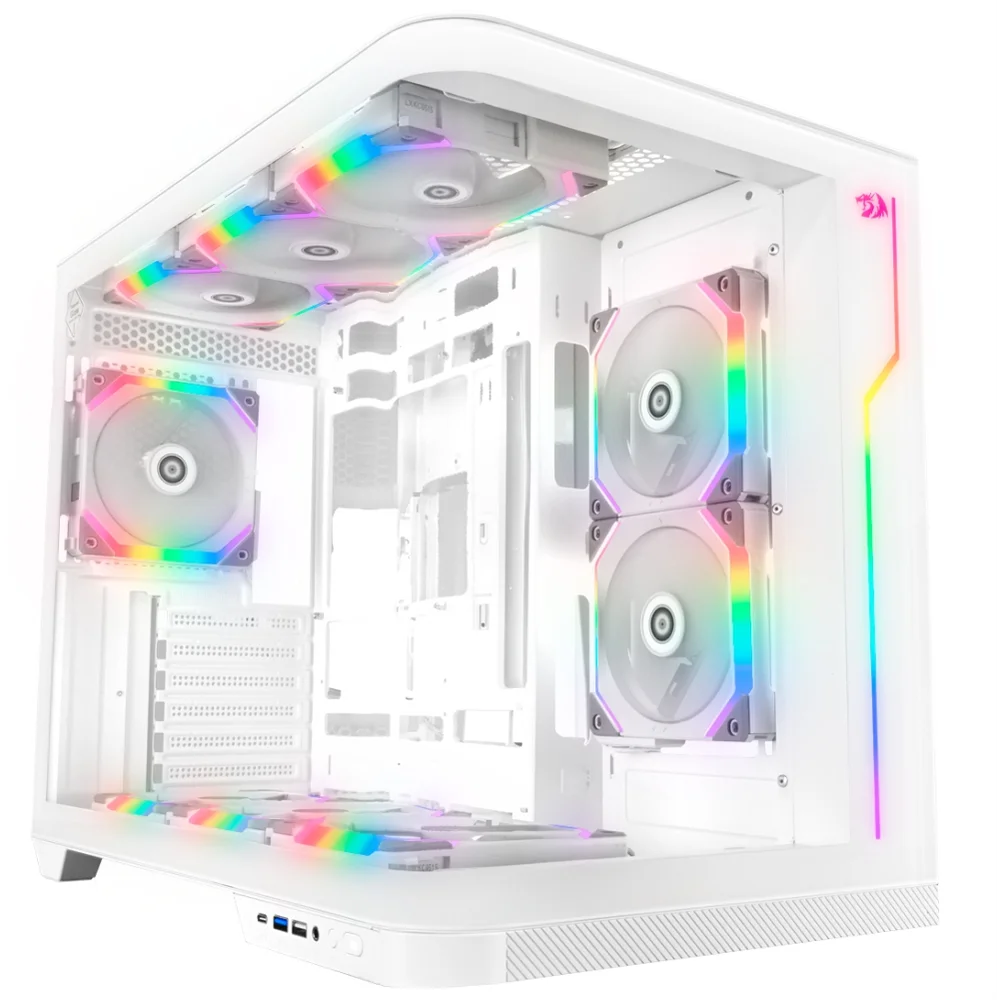 Imagem 4 de 5 do produto Gabinete Gamer Redragon Wideload Extreme, Mid Tower, Atx, Lateral/Frontal Em Vidro Temperado, Branco - Ca-605w