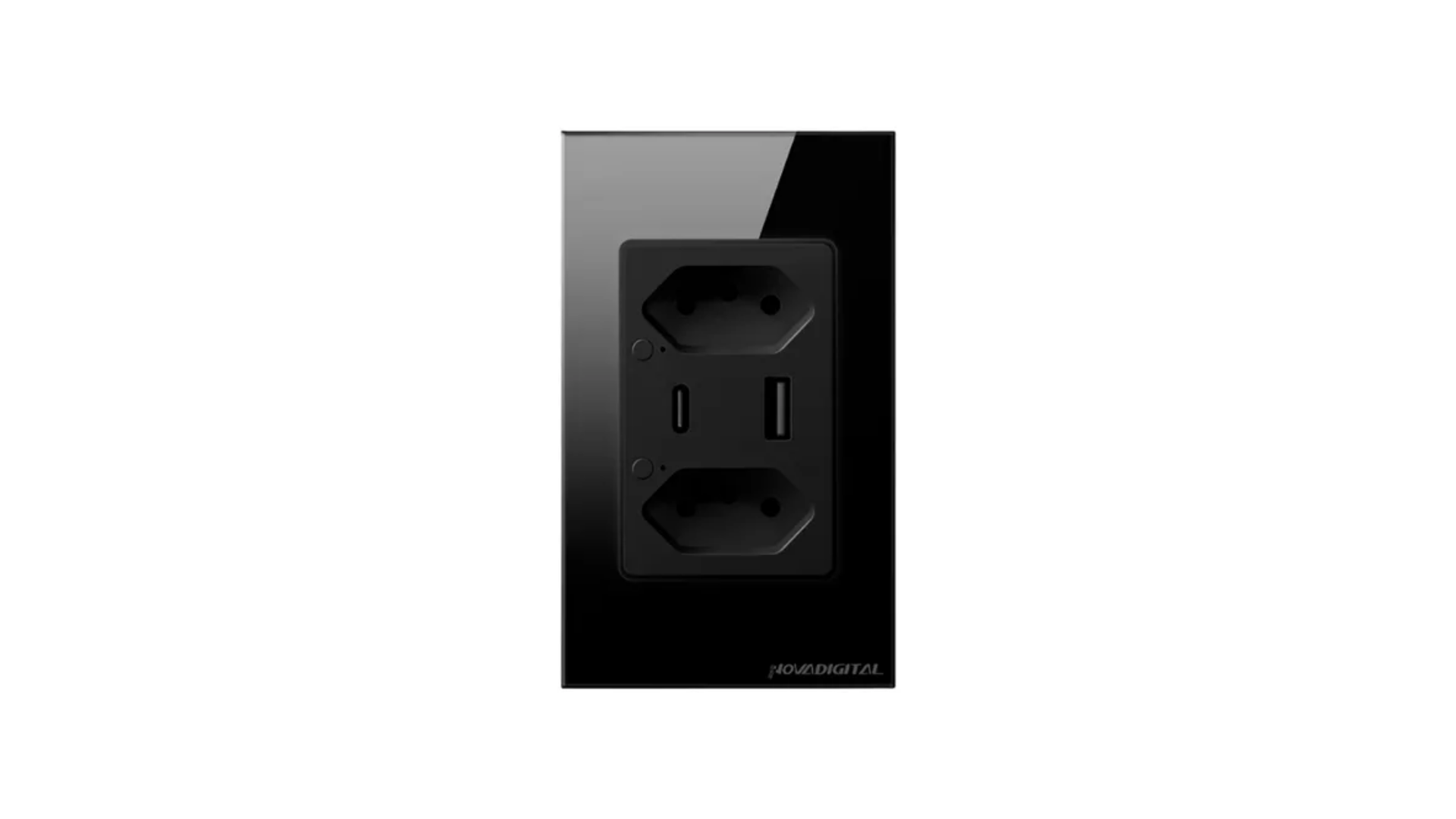 Tomada Inteligente WiFi com Porta USB e Tipo C Tomada dupla Compatível com Alexa Google Tuya e Smart Life - Preta