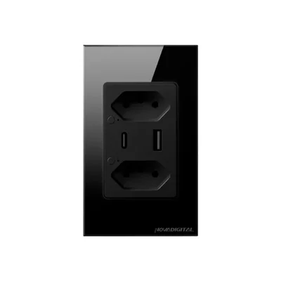 Tomada Inteligente WiFi com Porta USB e Tipo C Tomada dupla Compatível com Alexa Google Tuya e Smart Life - Preta