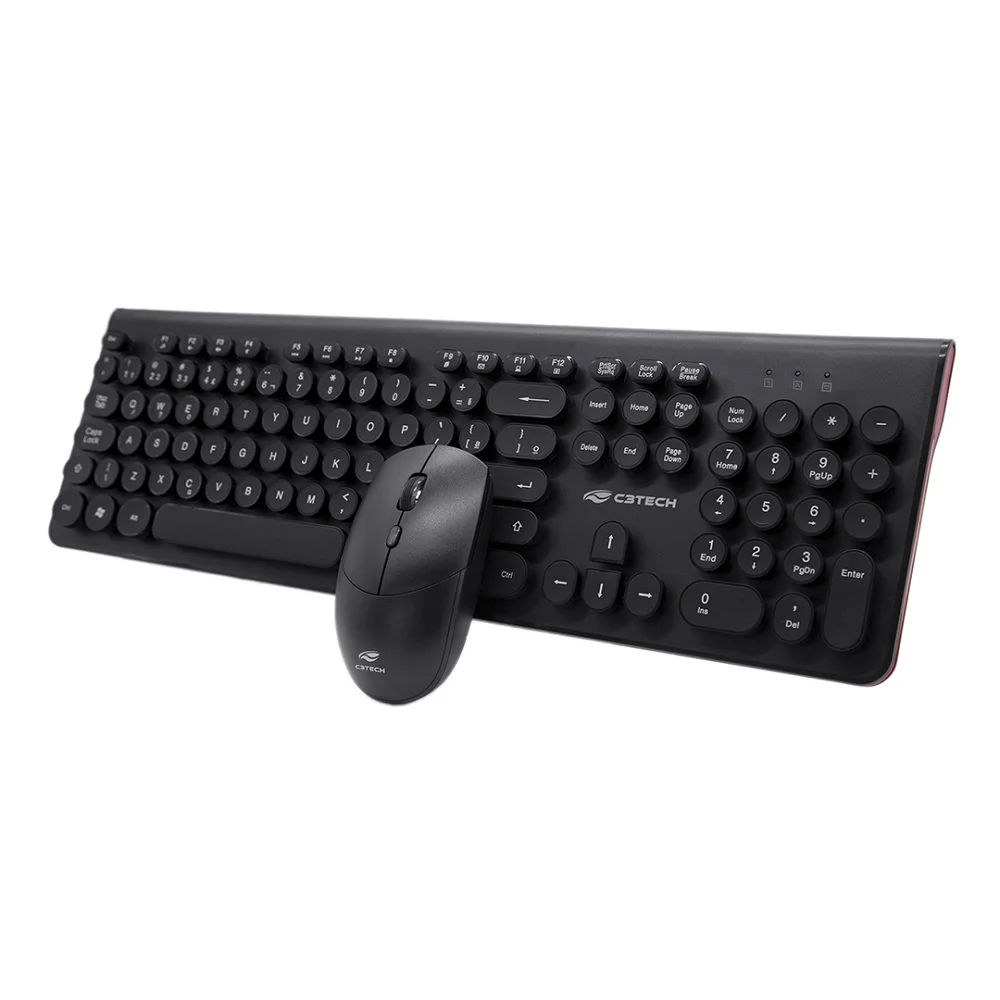 Imagem 2 de 5 do produto Kit Teclado E Mouse C3tech K-w80bk Wireless Abnt2 Multimídia 1600dpi 4 Botões - Preto