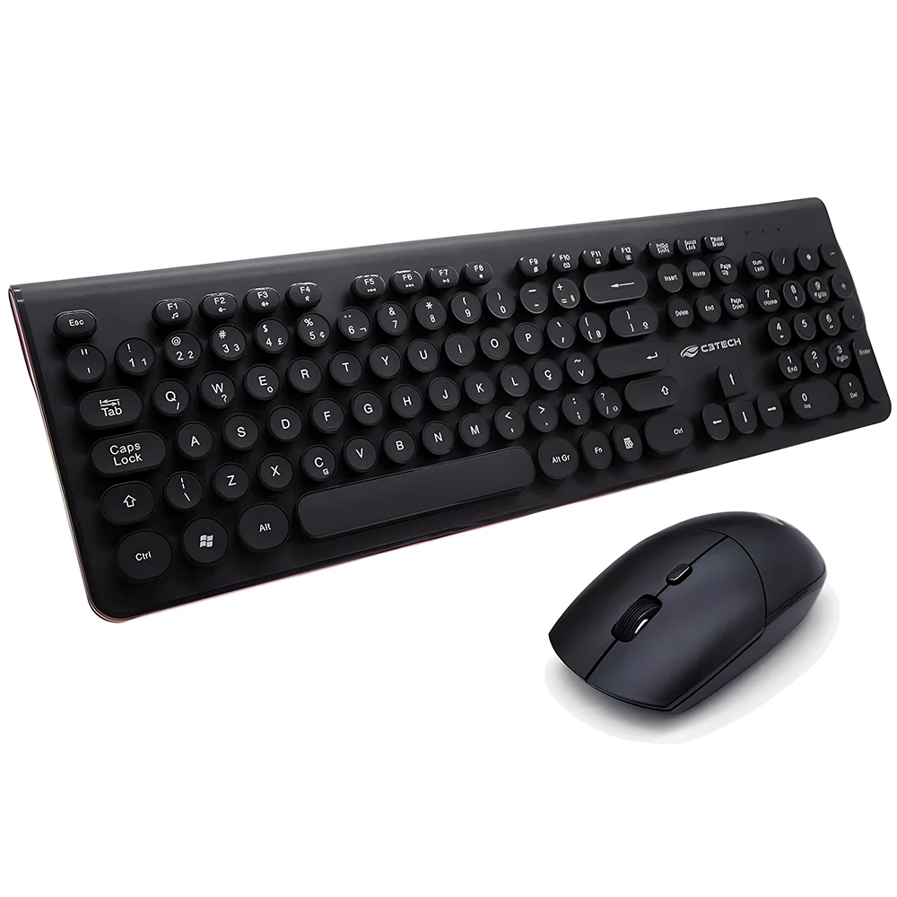 Imagem 4 de 5 do produto Kit Teclado E Mouse C3tech K-w80bk Wireless Abnt2 Multimídia 1600dpi 4 Botões - Preto