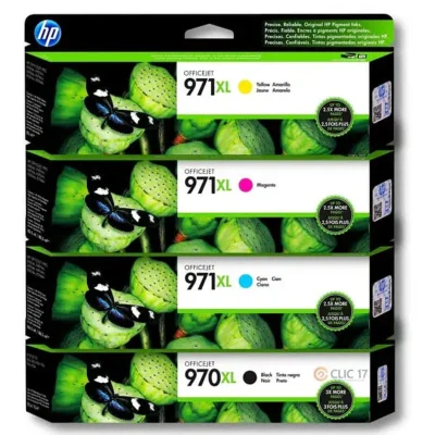 Cartucho De Tinta Hp 970xl Preto E Hp 971xl Kit 3 Cores Magenta, Ciano E Amarelo | X476dw X451dw
