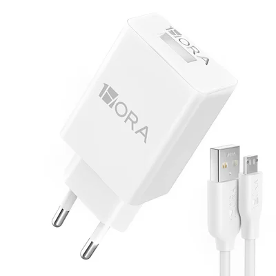 Carregador Usb 1hora Com Cabo Micro Usb 2.0a Branco