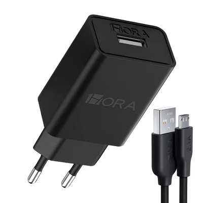 Carregador Usb 1hora Com Cabo Micro Usb 2.0a Preto