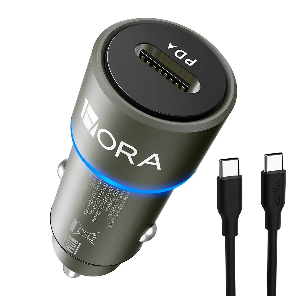 Imagem 1 de 5 do produto Carregador Veicular Carro 1hora 3a+cabo Usb Tipoc Carbon