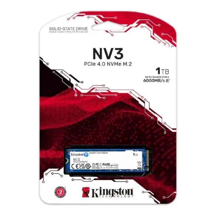 SSD Kingston 1TB Nv3 M.2 Nvme PCIe 4, Leitura 6000MB/s, Gravação 4000MB/s, Ultra Rápido - Snv3s/1000g