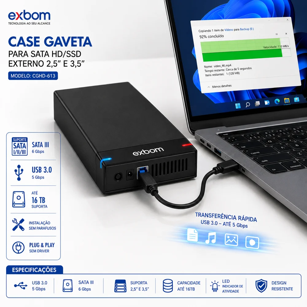 Case Hd Sata 3,5 Externo Usb 3,0 Para Hd De Desk E Note SSD Case Hd Sata 3,5 Externo Usb 3,0 Para Hd De Desk E Note SSD