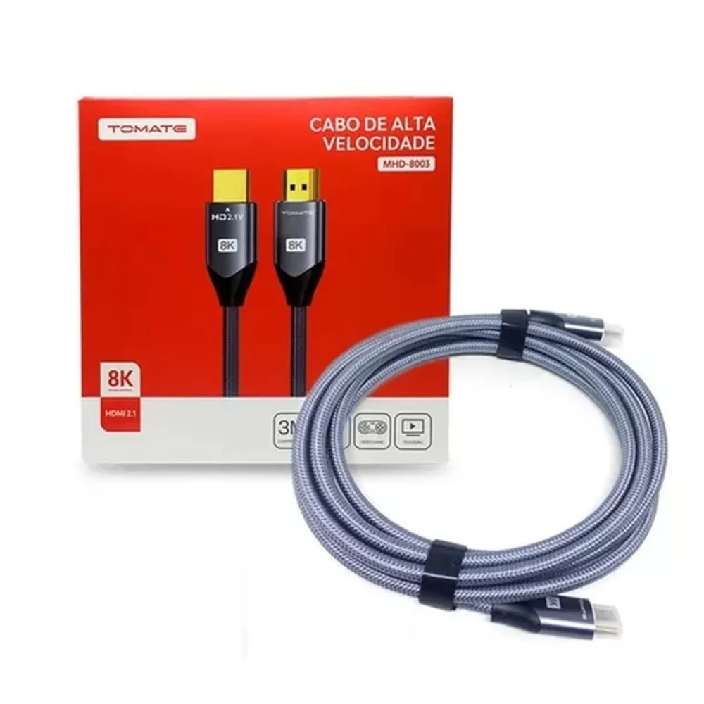 Imagem 2 de 4 do produto Cabo HDMI 3mt V2.1 8k/60hz 4k/120hz 10.2gbps Mhd-8003 Tomate