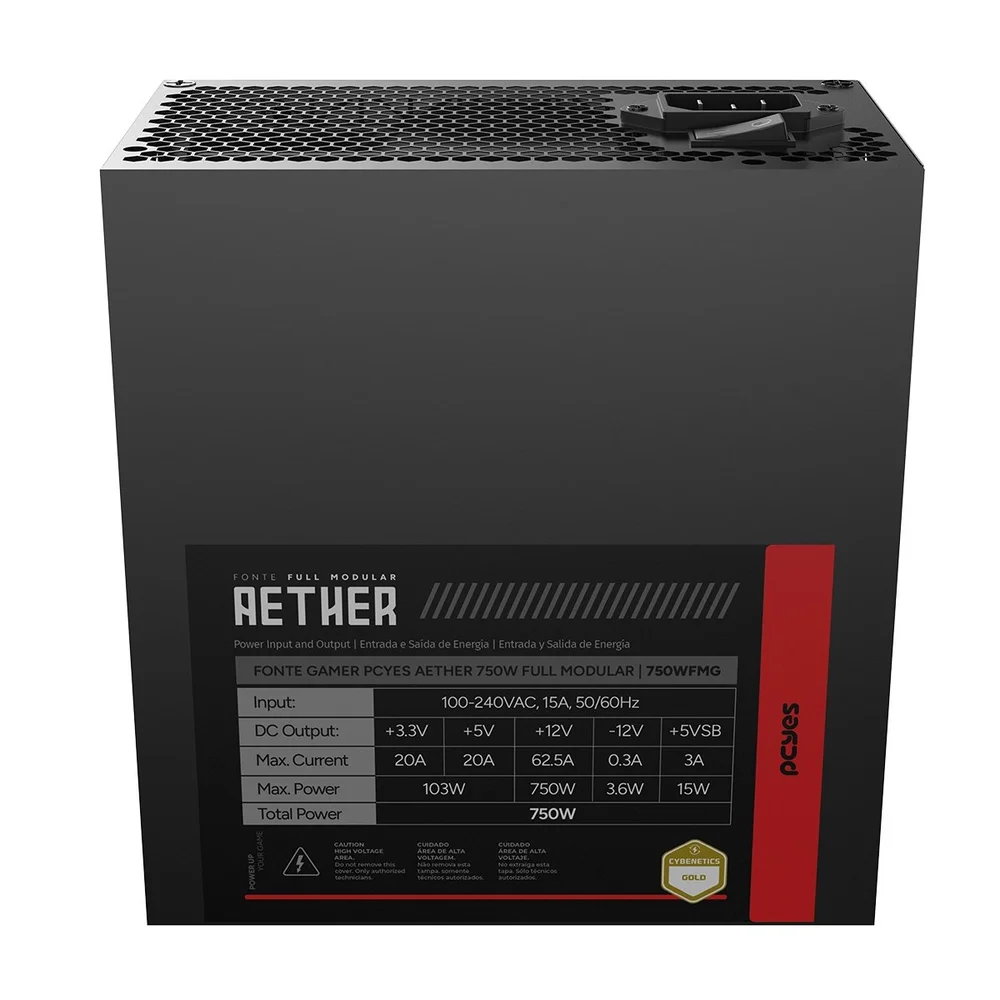 Imagem 2 de 5 do produto Fonte Gamer PCyes Aether 750w Full Modular Cybenetics Gold PCie 5.0 Atx 3.1 - 750wfmg