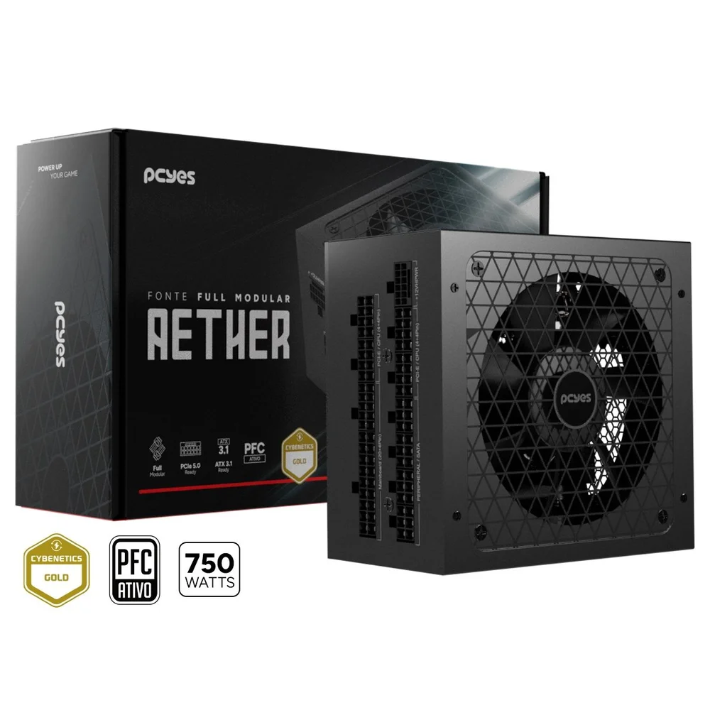 Imagem 3 de 5 do produto Fonte Gamer PCyes Aether 750w Full Modular Cybenetics Gold PCie 5.0 Atx 3.1 - 750wfmg