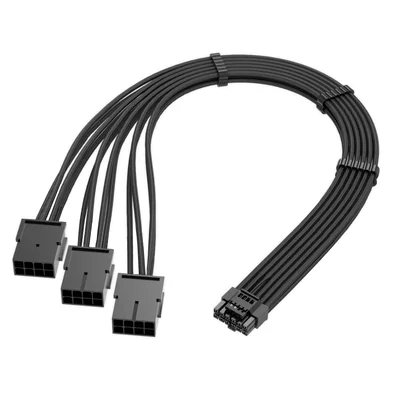 Cabo PCi-e 5.0 12vhpwr 16 Pinos (12+4) Adaptador para 3 X 8 Pinos (6+2) de Gpu Comum, 300mm, Preto, RTX 40, 50+ Series