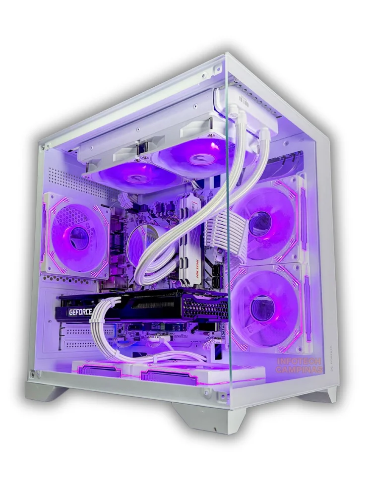 Imagem 2 de 5 do produto PC Gamer Branco Ryzen 7 5700x, RTX 5060 8GB, 32gb Ram, SSD 1TB Nvme – Full White Premium Water Cooler ARGB