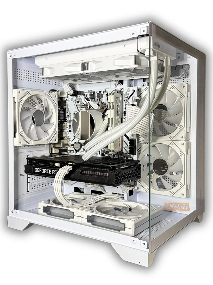 Imagem 3 de 5 do produto PC Gamer Branco Ryzen 7 5700x, RTX 5060 8GB, 32gb Ram, SSD 1TB Nvme – Full White Premium Water Cooler ARGB