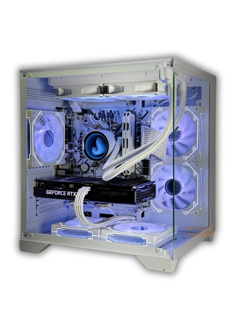 Imagem 4 de 5 do produto PC Gamer Branco Ryzen 7 5700x, RTX 5060 8GB, 32gb Ram, SSD 1TB Nvme – Full White Premium Water Cooler ARGB