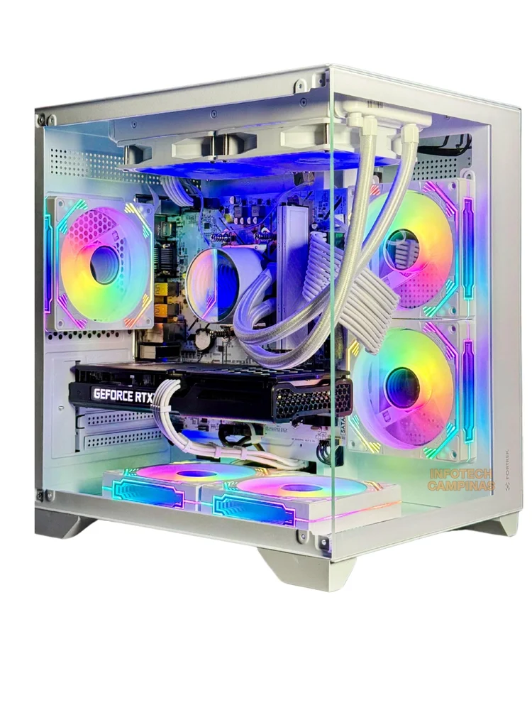 Imagem 5 de 5 do produto PC Gamer Branco Ryzen 7 5700x, RTX 5060 8GB, 32gb Ram, SSD 1TB Nvme – Full White Premium Water Cooler ARGB