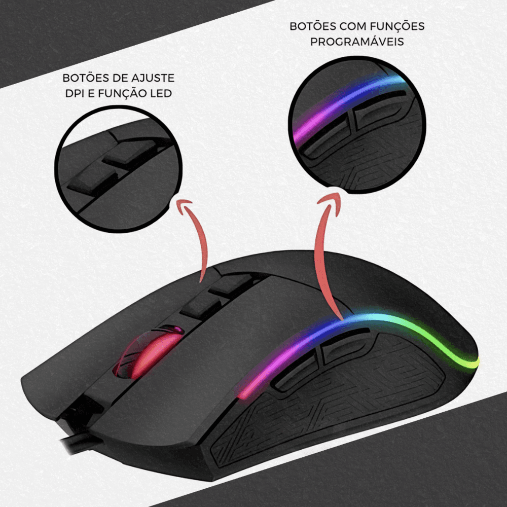 MOUSE GAMER 7 BOTÕES COM LED RGB LEHMOX GTM2