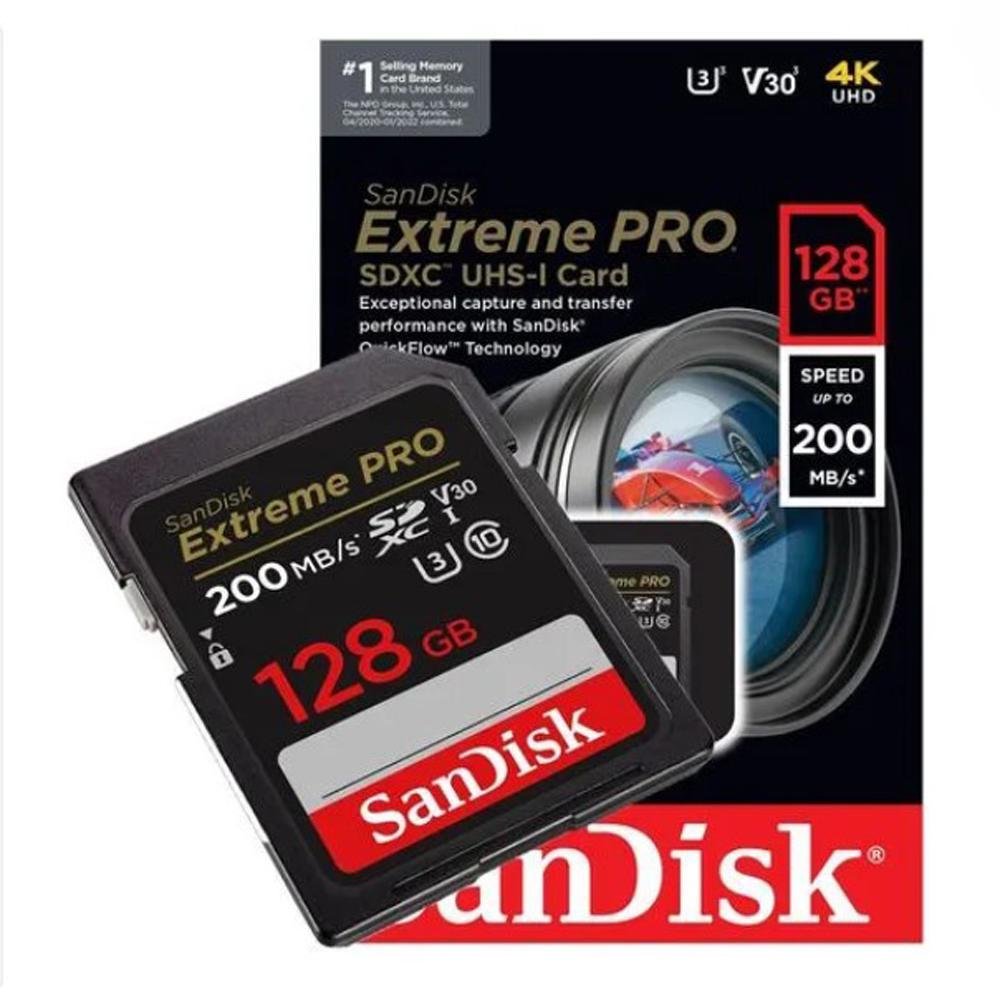 Cartão Sdxc Sandisk 128GB Extreme Pro 4k 200mb/s Uhs-i V30 U3 Cartão Sdxc Sandisk 128GB Extreme Pro 4k 200mb/s Uhs-i V30 U3