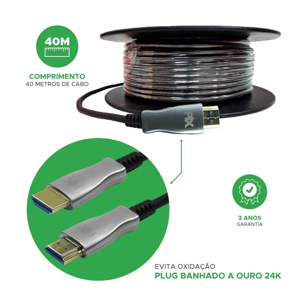 Imagem 2 de 5 do produto Cabo HDMI Fibra 2.1 Dinâmico Hdr 4k 144hz  8k 120hz 40metros
