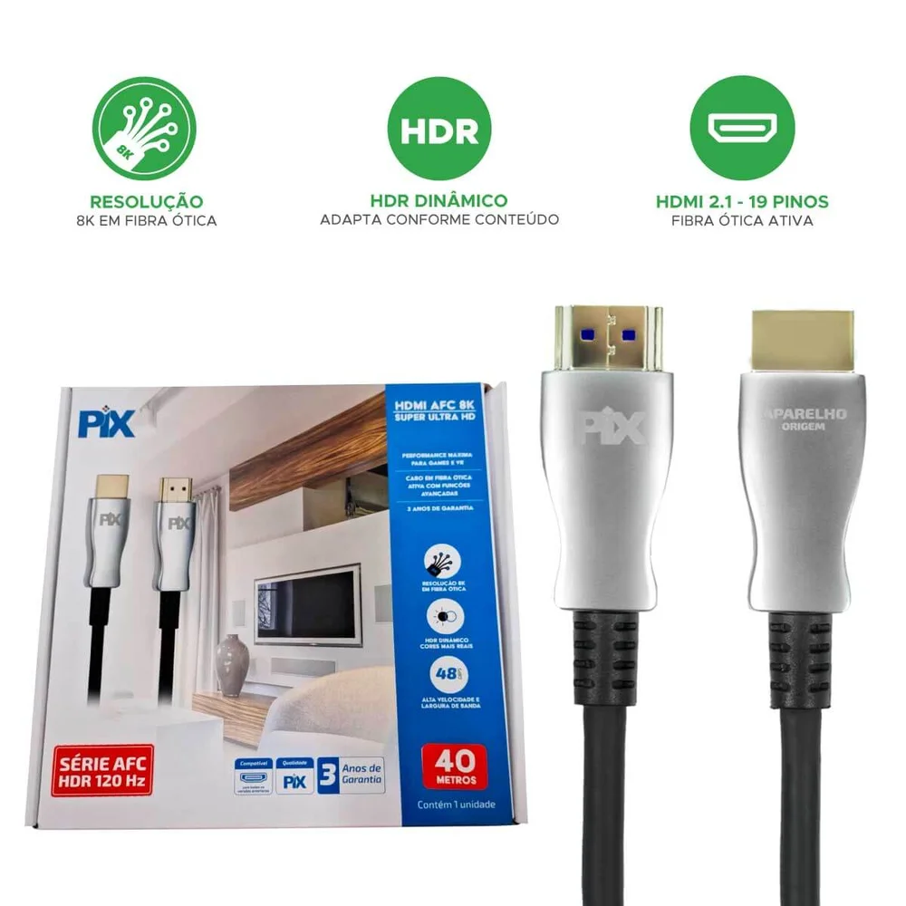 Imagem 3 de 5 do produto Cabo HDMI Fibra 2.1 Dinâmico Hdr 4k 144hz  8k 120hz 40metros