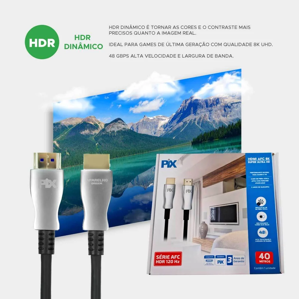Imagem 4 de 5 do produto Cabo HDMI Fibra 2.1 Dinâmico Hdr 4k 144hz  8k 120hz 40metros