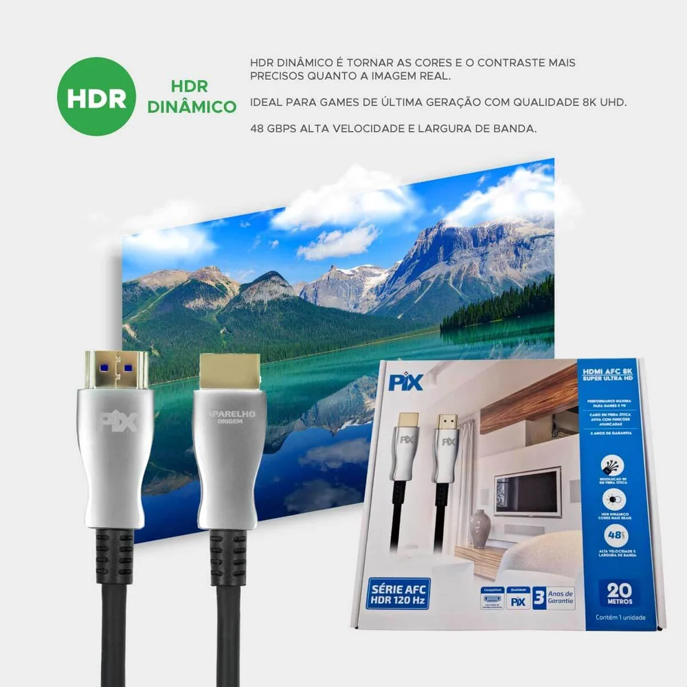 Imagem 4 de 5 do produto Cabo HDMI Fibra 2.1 Dinâmico Hdr 4k 144hz  8k 120hz 20metros