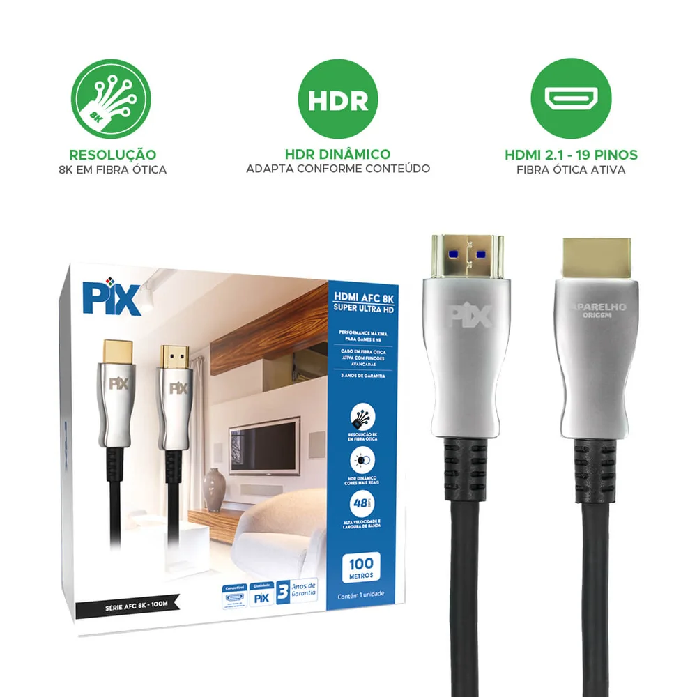 Imagem 3 de 5 do produto Cabo HDMI Fibra 2.1 Dinâmico Hdr 4k 144hz 8k 120hz 100metros