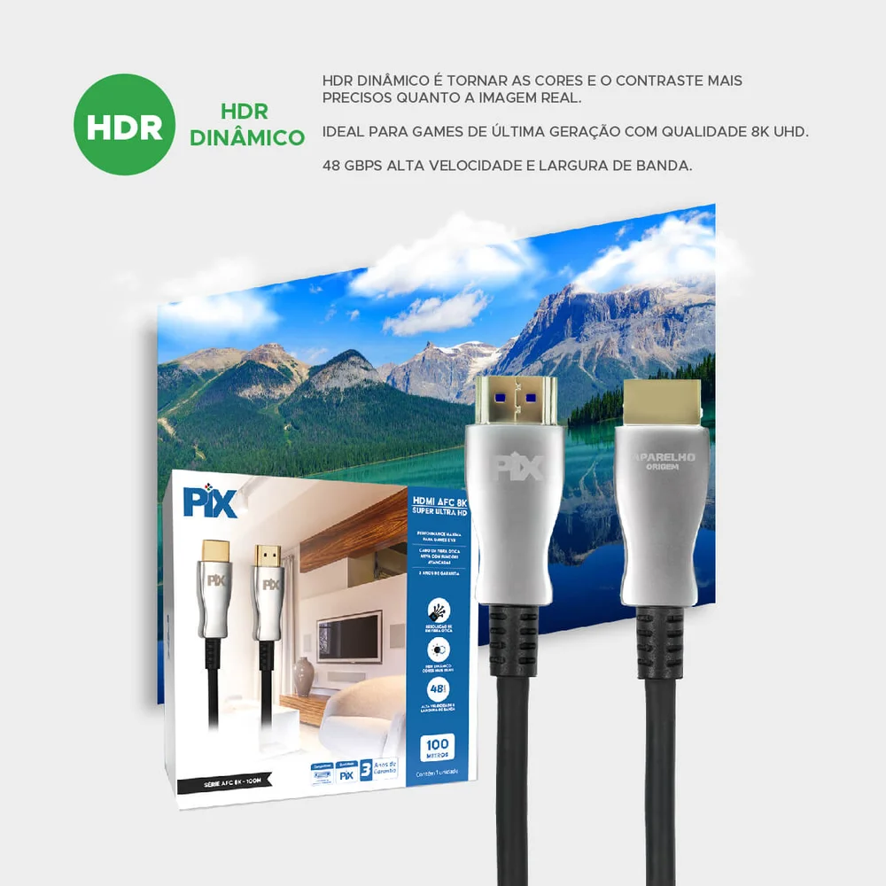 Imagem 4 de 5 do produto Cabo HDMI Fibra 2.1 Dinâmico Hdr 4k 144hz 8k 120hz 100metros