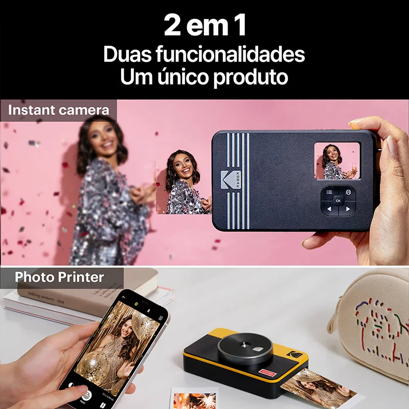 Imagem 4 de 5 do produto Kodak Mini Shot 2 Retrô Branco - C200rw- Camera Instantânea E Photo Printer Bluetooth 2 Em 1