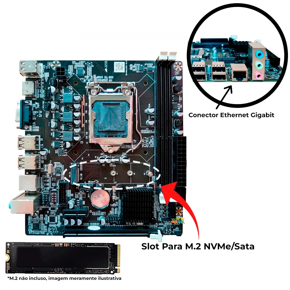Placa Mãe Soquete 1155 H61 Ddr3 - Com Slot Para SSD M2 - PCi Express E HDMI Goldentec - Gt-h61 M2, Rede Gigabit S/ Caixa Placa Mãe Soquete 1155 H61 Ddr3 - Com Slot Para SSD M2 - PCi Express E HDMI Goldentec - Gt-h61 M2, Rede Gigabit S/ Caixa