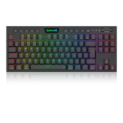 Teclado Gamer Redragon Horus Pro, Mecânico RGB Abnt2 Wirelles Bluetooth Switch Brown Preto