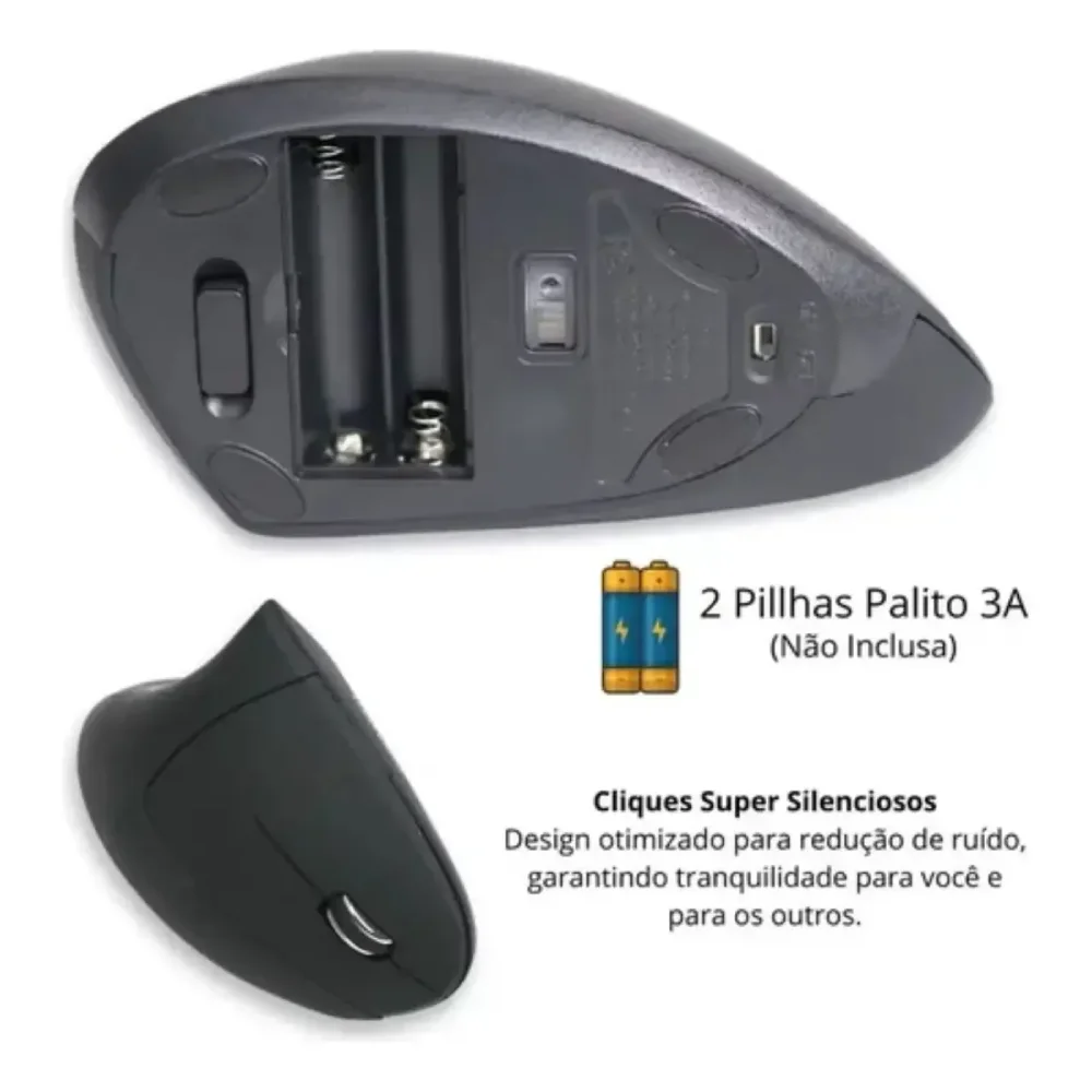 Imagem 3 de 5 do produto Mouse Vertical Ergonômico Sem Fio Wireless 1600dpi Promo