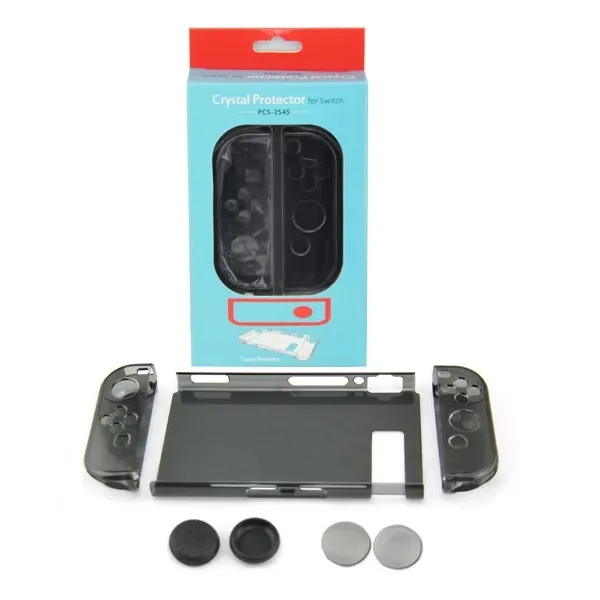Capa Protetora Dock Flip Case Para Nintendo Switch Joy-con Removível + 4 Caps Transparente Preta Capa Protetora Dock Flip Case Para Nintendo Switch Joy-con Removível + 4 Caps Transparente Preta