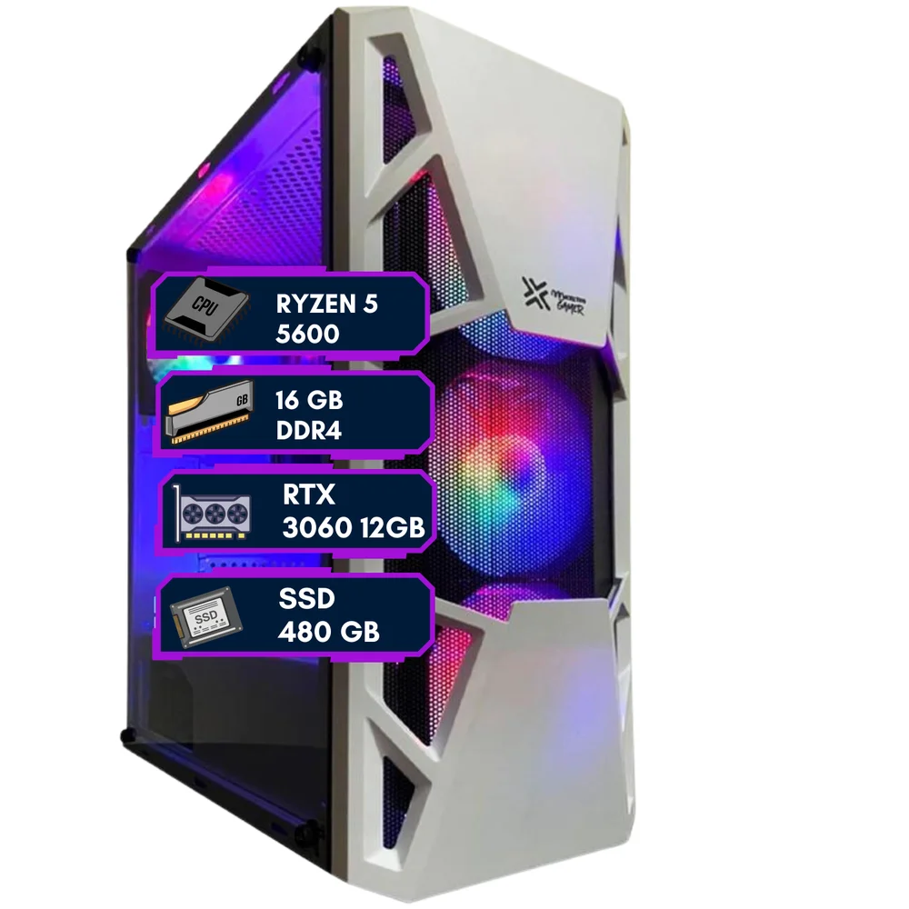 PC GAMER Balão.info RYZEN 5 5600,RTX 3060 12 GB, 16GB DDR4, SSD 480GB,MB A520M,FONTE 600W GAMER, Gabinete RGB 3 fans