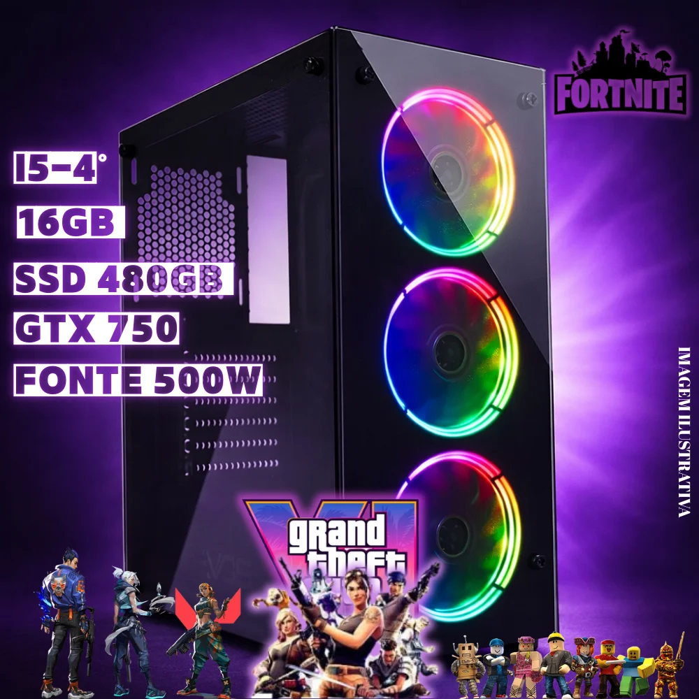 Computador cpu PC Gamer Nexus, i5 Quarta Geração, 16GB, GeForce GTX 4GB, SSD 480GB, Fonte 500w,Gabinete Gamer
