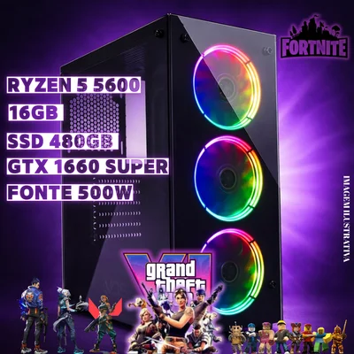 PC Gamer Dreamcomputers Ryzen 5 5600, 16gb Ddr4, SSD 480GB, GTX 1660 Super - Gabinete Gamer 3 fans