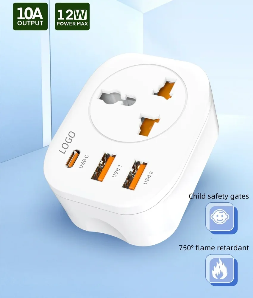 Imagem 2 de 5 do produto Adaptador Tomada Universal Carregador 2 Usb A 1 Usb-c 12w
