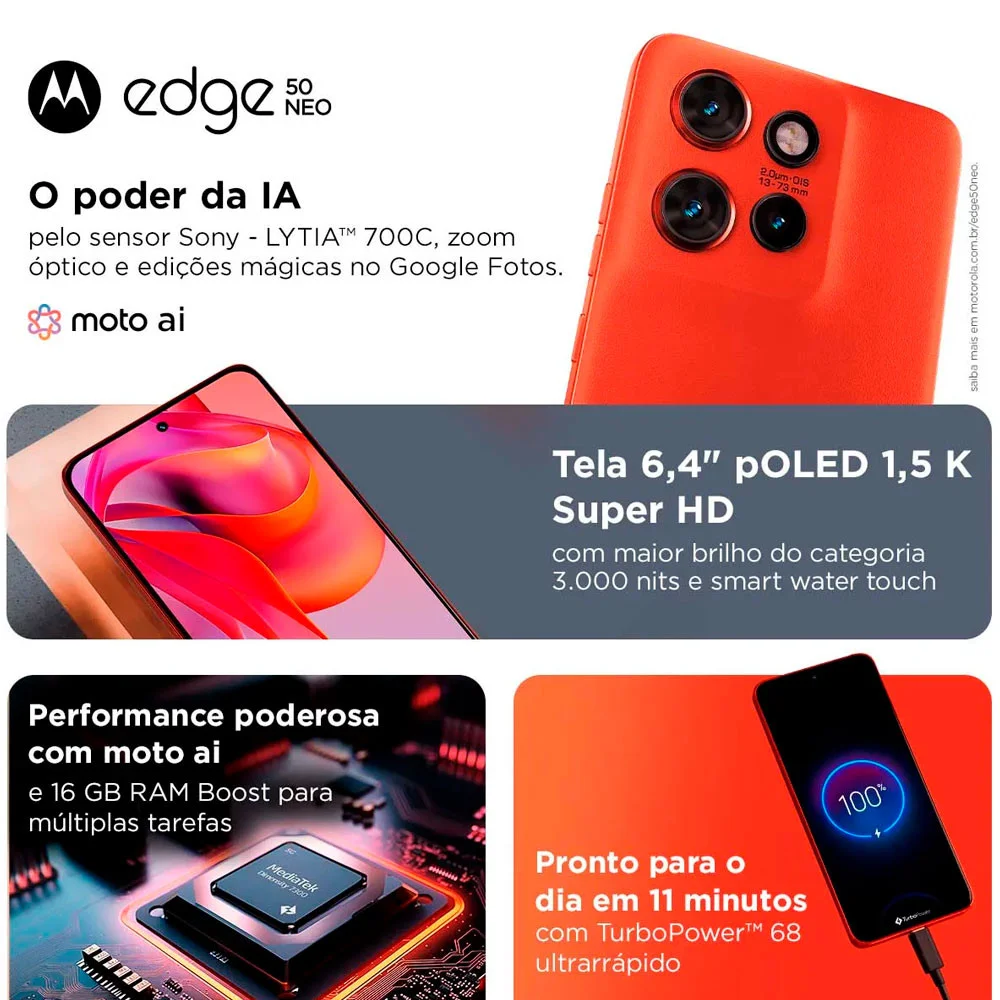 Smartphone Motorola Edge 50 Neo 5g 256gb 16gb Ram Boost 50mp Sony Câmera Moto Ai Ip68 Nfc Smartphone Motorola Edge 50 Neo 5g 256gb 16gb Ram Boost 50mp Sony Câmera Moto Ai Ip68 Nfc