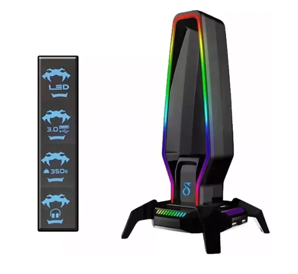 Imagem 4 de 4 do produto Suporte Para Fone De Ouvido Gamer Headset Rgb Hub 3.0 Usb