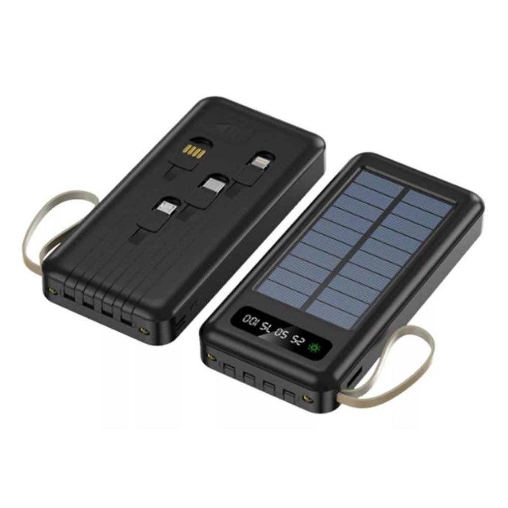 Carregador Portátil Power Bank Solar 10.000mah Com Cabos 5 Em1 LED Lanterna