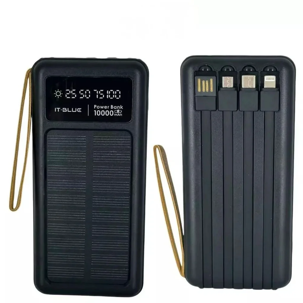 Imagem 2 de 2 do produto Carregador Portátil Power Bank Solar 10.000mah Com Cabos 5 Em1 LED Lanterna